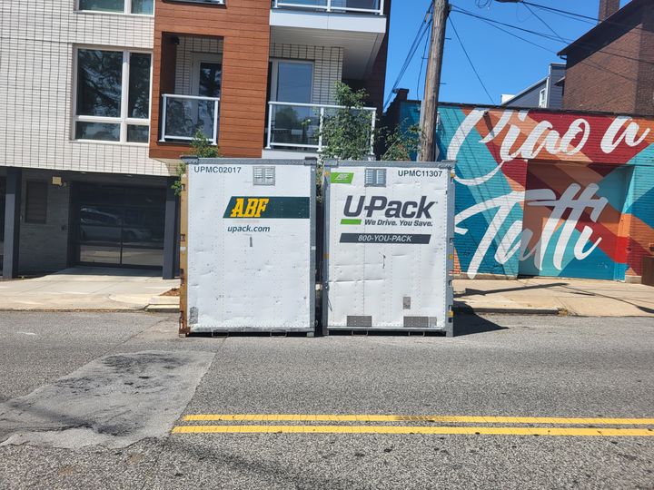 ABF U-Pack moving containers on a city street (Labor only moving) by Moving Pros CLE